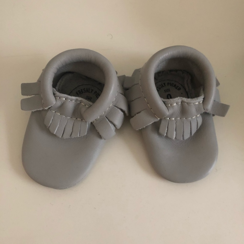 Freshly Picked gray newborn baby moccasins